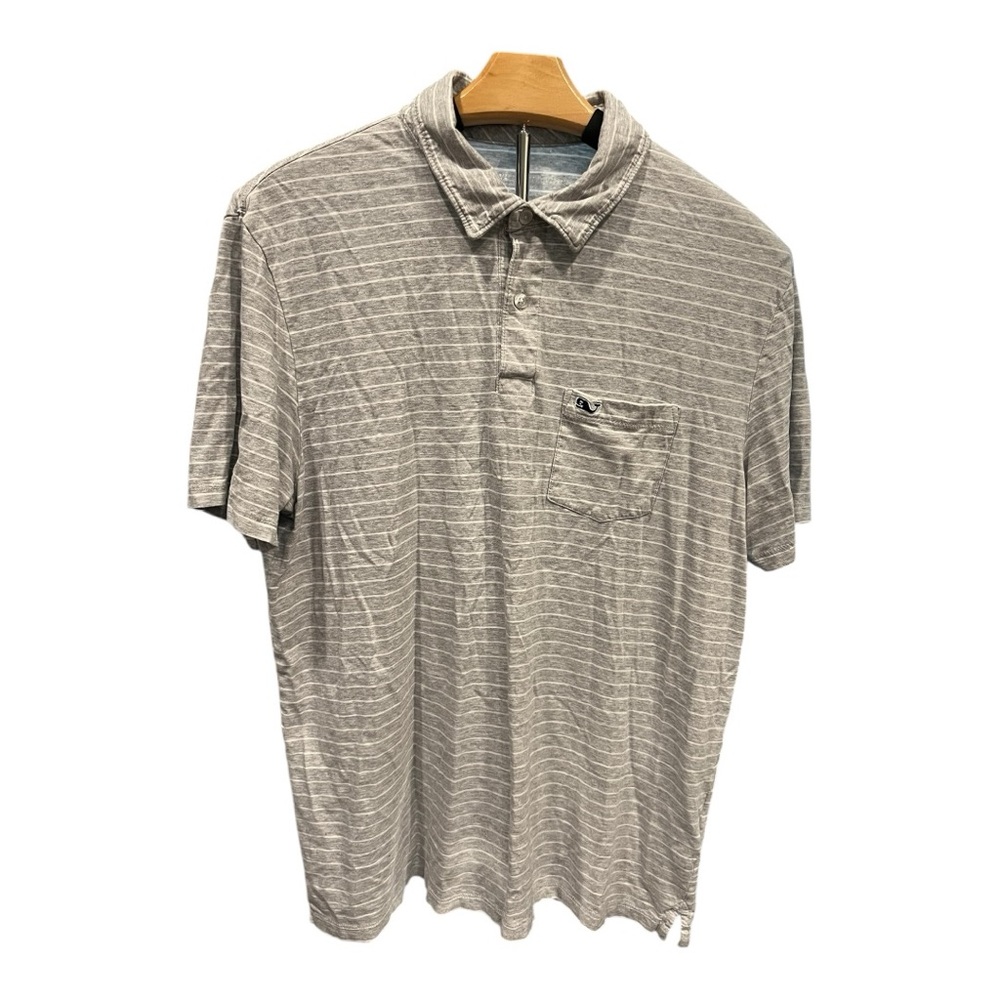 Vineyard Vines Men’s Gray & White Striped Polo Shirt Size Medium‎
